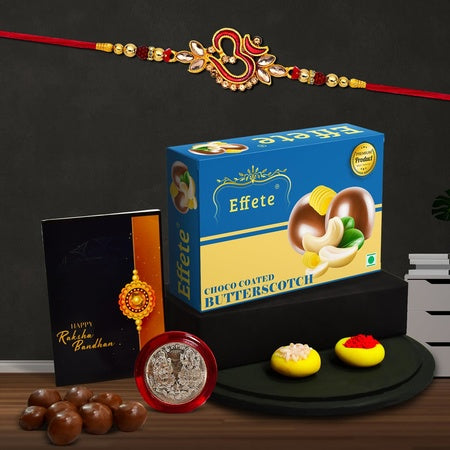 Rakhi For Brother Set Of 1 With Chocolate Butter Scotch 32gm Pooja Coin  Greeting Card  Rakhi For Brother And Bhabhi Rakhi With Chocolate Rakhi With Gift For Brother Rakhi For Kids Rakhi Set Rakhi Combo Rakhi With Sweets(K1_552_bs32)