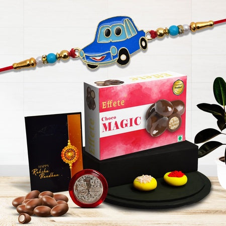 Rakhi With Choco Magic 32gm With Pooja Coin  Greeting Card Rakhi Gift Set Rakhi For Younger Brother Rakhi Hamper For Brother Rakhi For Brother With Chocolate (K1_109_cm32)
