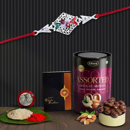 Rakhi (K1_a42_as)  Assorted Chocolate Dryfruits 96gm Rakhi For Brother With Gift  Rakhi With Chocolate Rakhi Combo For Brother  Set Of 1 Rakhi  Chocolate