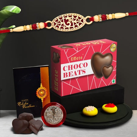 (K1_510_cb32) Multicolor Oval Flower Rakhi Combo With Chocolate Beats 32gm Silver Color Pooja Coin Roli Chawal  Greeting Card Occasion Rakhi For Brother With Gift Chocolate Gift Pack Rakhi With Chocolate Gift Hemper Bracelets For Men