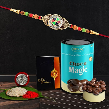 Rakshabandhan Diamond Rakhi For Brother Set Of 1 With Chocolate Magic (K1_417_cm)