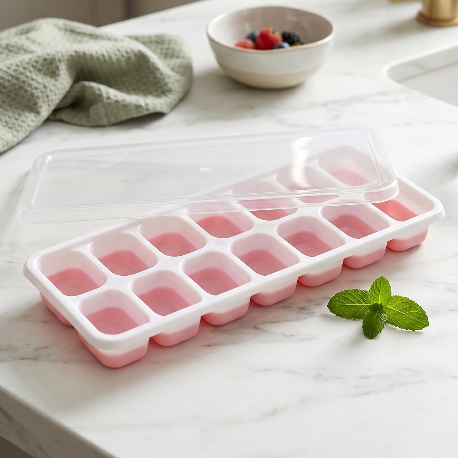 Multipurpose Plastic Ice Cube Tray With Lid (Pack Of 2 14 Grid Each)