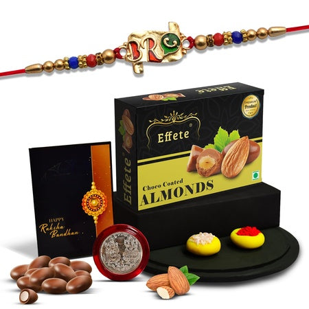 (K1_a8_ca32) Rakhi Combo With Chocolate Almonds 32gm  Stylish Rakhi For Brother  Rakhi  Chocolate For Brother  Rakhi Brother  Rakhi With Gift  Handmade Rakhi  Set Of 1