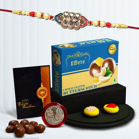 Rakshabandhan Floral Design Rakhi For Brother Set Of 1 With Chocolate Butter Scotch 32gm (K1_421_bs32)