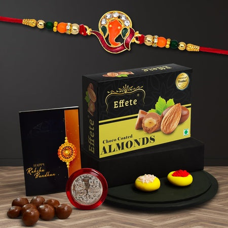 Shri Ganesh Rakhi For Brother Set Of 1 With Chocolate Almonds 32gm (K1_251_ca32)