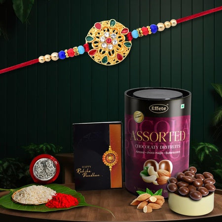 (K1_430_as) Rakhi Combo With Assorted Chocolate Dryfruits 96gm  Stylish Rakhi For Brother  Rakhi  Chocolate For Brother  Rakhi Brother  Rakhi With Gift  Handmade Rakhi  Set Of 1