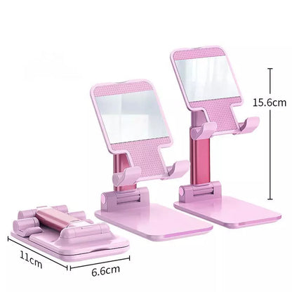 6636 Desktop Cell Phone Stand Phone Holder With Mirror Full 3-way Adjustable Phone Stand For Desk Height + Angles Perfect As Desk Organizers And Accessories.