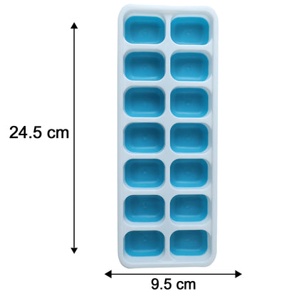Multipurpose Plastic Ice Cube Tray With Lid (1 Pc 14 Gride  Blue)