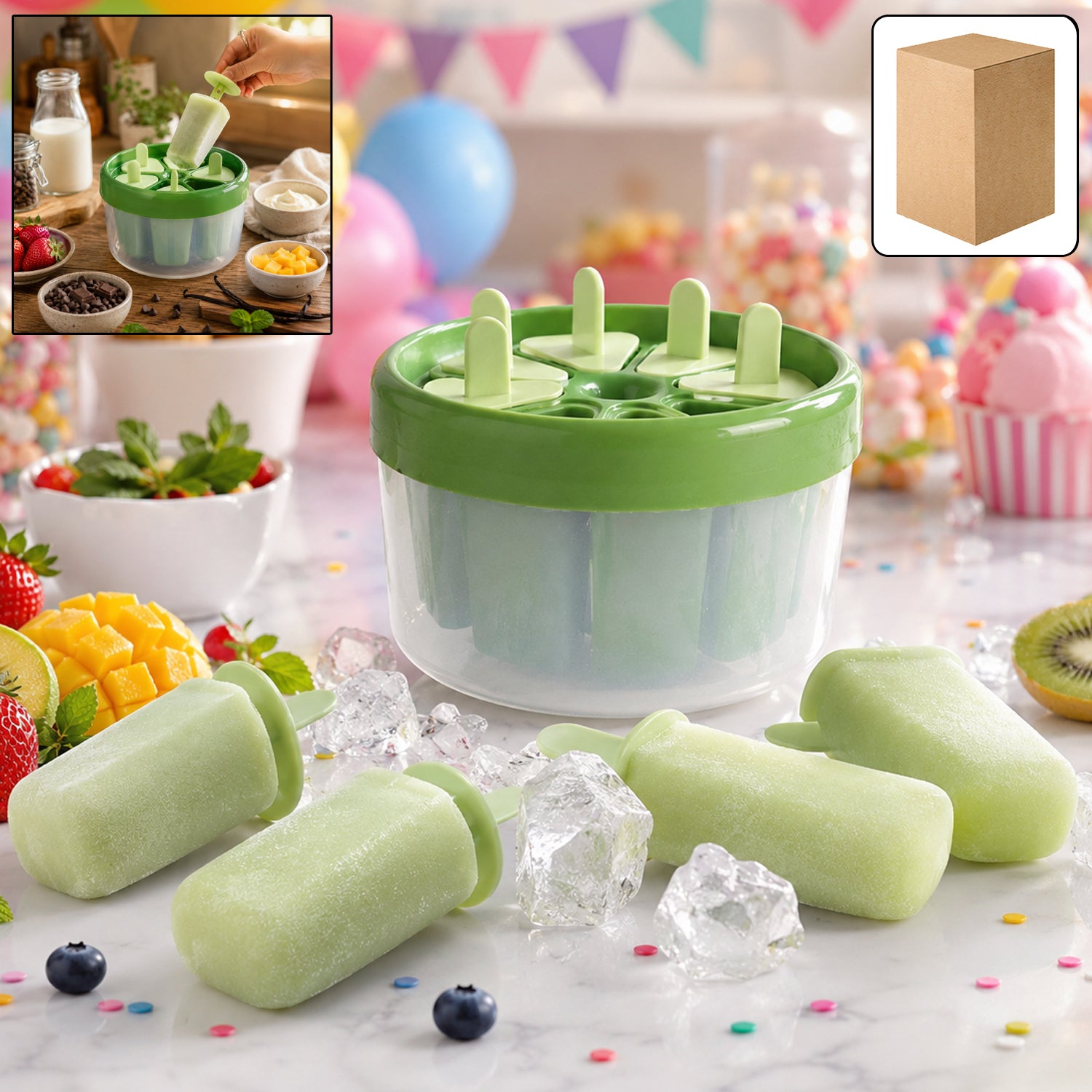 Plastic Ice Candy Popsicle Maker (8 Mold  1 Set)