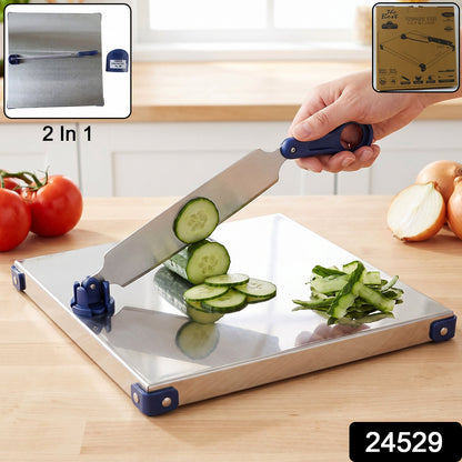 Stainless Steel 2 In 1 Cutting Chopping Board With Knife Finger Guard (1 Set)