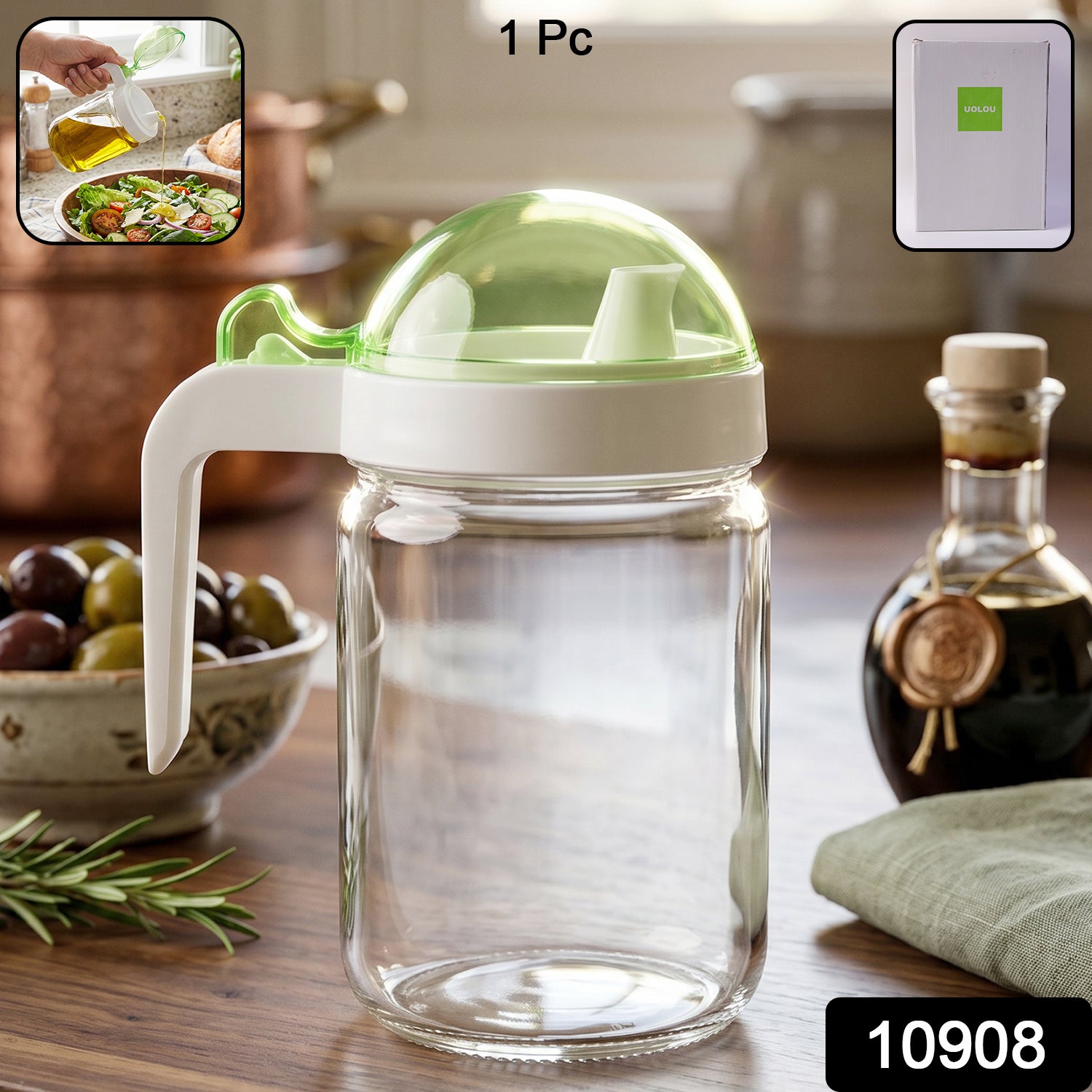 Glass Oil Bottle With Lid - 580ml Capacity Perfect For Oil