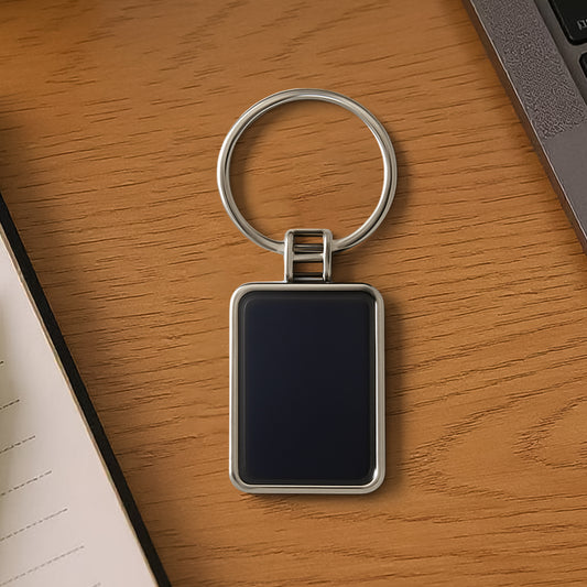 Premium Rectangular Black  Silver Metal Keychain (1 Pc)