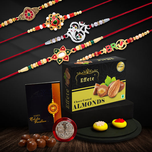 Rakhi Combo Set With Choco Almonds Rakhis  Card