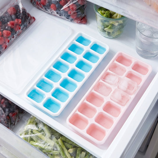 Multipurpose Plastic Ice Cube Tray With Lid (Pack Of 2 14 Grid Each)