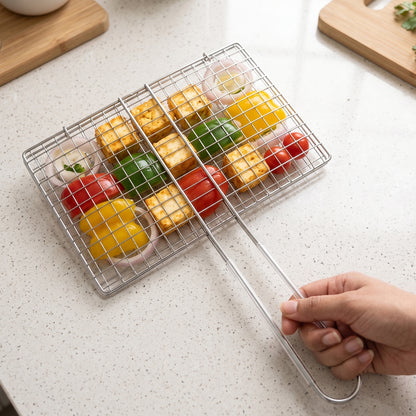 Stainless Steel Bbq Foldable Grill Wire Mesh Jali With Handle (1 Pc)