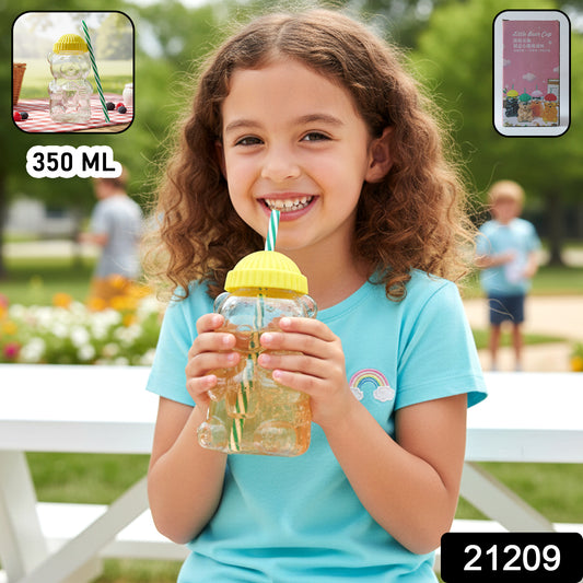 Cute Glass Bear Shape Kids Drinking Cup Bottle With Straw (1 Pc 350 Ml)