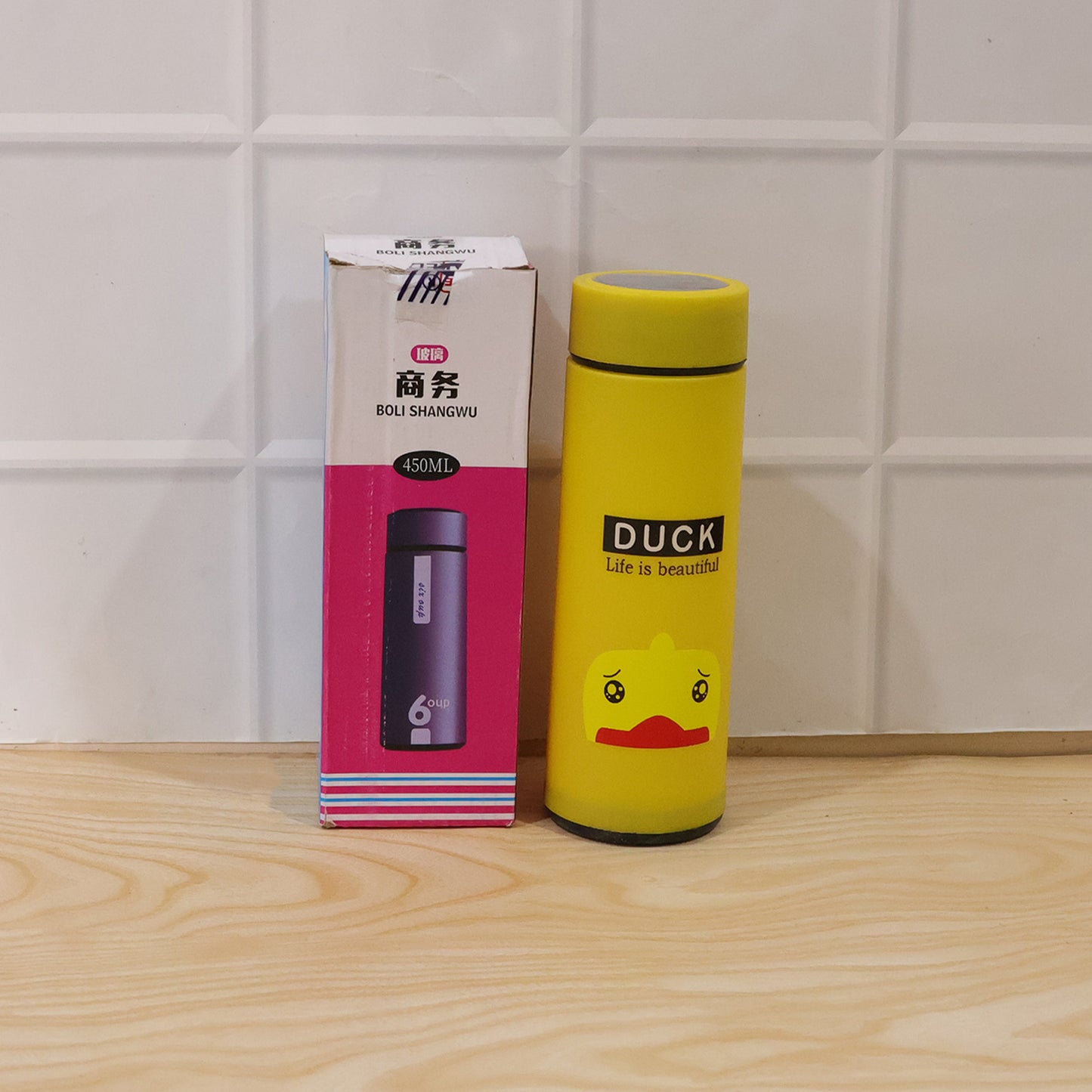 Cute Cartoon Design Frosted Glass Water Bottle With Leak Proof Lid (450 Ml)