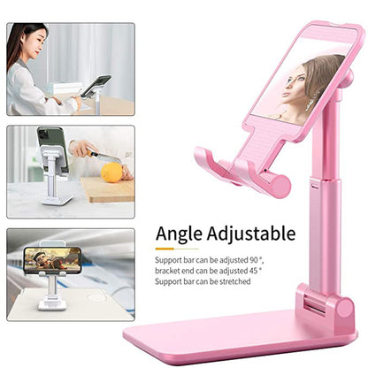 6636 Desktop Cell Phone Stand Phone Holder With Mirror Full 3-way Adjustable Phone Stand For Desk Height + Angles Perfect As Desk Organizers And Accessories.