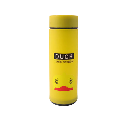 Cute Cartoon Design Frosted Glass Water Bottle With Leak Proof Lid (450 Ml)